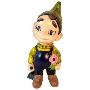 Atlantic Mold Ceramic Smiley GARDEN GARDENING GNOME Kids Hand Painted Vintage